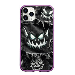 Чехол iPhone 11 Pro матовый Облик монстра на пэчворк джинсах, цвет: 3D-фиолетовый