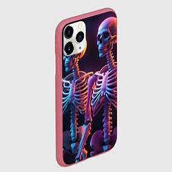 Чехол iPhone 11 Pro матовый Неоновые скелеты хэллоуин, цвет: 3D-малиновый — фото 2