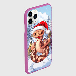 Чехол iPhone 11 Pro матовый Новогодняя змейка в зимнем городе, цвет: 3D-фиолетовый — фото 2