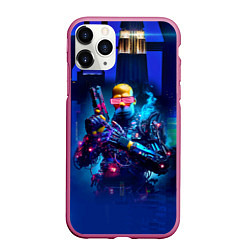 Чехол iPhone 11 Pro матовый Homer Simpson with a pistol - cyberpunk