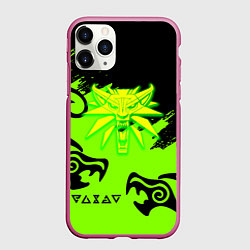 Чехол iPhone 11 Pro матовый Ведьмак кислотное лого драконы, цвет: 3D-малиновый
