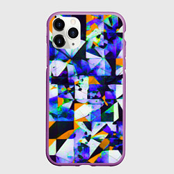 Чехол iPhone 11 Pro матовый Жёлто-синяя тревожная абстракция на белом фоне, цвет: 3D-фиолетовый