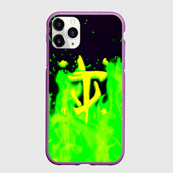 Чехол iPhone 11 Pro матовый Doom кислотный огонь лого, цвет: 3D-фиолетовый