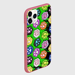 Чехол iPhone 11 Pro матовый Паттерн лапка слайм, цвет: 3D-малиновый — фото 2
