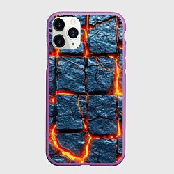 Чехол iPhone 11 Pro матовый Каменный разлом с лавой, паттерн, цвет: 3D-фиолетовый