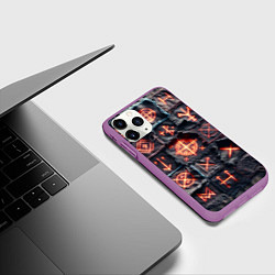 Чехол iPhone 11 Pro матовый Символы викингов на пэчворк джинсах, цвет: 3D-фиолетовый — фото 2