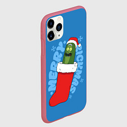 Чехол iPhone 11 Pro матовый Новогодний Рик огурчик - Merry Rickmas, цвет: 3D-малиновый — фото 2