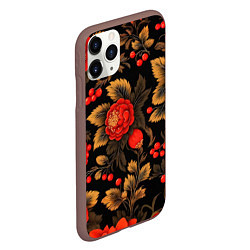 Чехол iPhone 11 Pro матовый Русская хохлома, цветы, паттерн, цвет: 3D-коричневый — фото 2