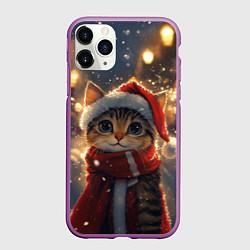 Чехол iPhone 11 Pro матовый Новогодний котик и фонари, цвет: 3D-фиолетовый