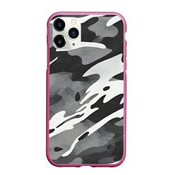 Чехол iPhone 11 Pro матовый Черно белый камуфляж, цвет: 3D-малиновый