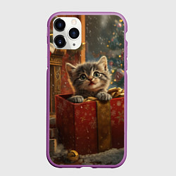 Чехол iPhone 11 Pro матовый Новогодний милый котенок в подарок, цвет: 3D-фиолетовый