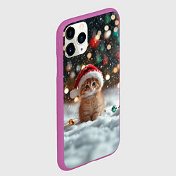 Чехол iPhone 11 Pro матовый Новогодний маленький котенок и снег, цвет: 3D-фиолетовый — фото 2