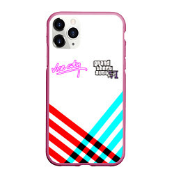 Чехол iPhone 11 Pro матовый GTA6 vice city line, цвет: 3D-малиновый