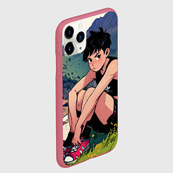 Чехол iPhone 11 Pro матовый A girl anime, цвет: 3D-малиновый — фото 2