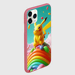 Чехол iPhone 11 Pro матовый Пикачу на сладкой планете - нейроарт, цвет: 3D-малиновый — фото 2