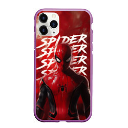 Чехол iPhone 11 Pro матовый Spider-man red background