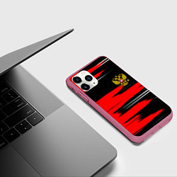 Чехол iPhone 11 Pro матовый Россия полосы краски, цвет: 3D-малиновый — фото 2