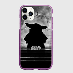 Чехол iPhone 11 Pro матовый Звездное небо - Беби Йода, цвет: 3D-фиолетовый