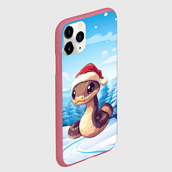 Чехол iPhone 11 Pro матовый Новогодняя коричневая змейка 2025, цвет: 3D-малиновый — фото 2