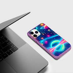 Чехол iPhone 11 Pro матовый Неоновый космос - нейроарт фантазия, цвет: 3D-фиолетовый — фото 2