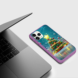 Чехол iPhone 11 Pro матовый Новогодняя объемная елочка, цвет: 3D-фиолетовый — фото 2