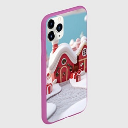 Чехол iPhone 11 Pro матовый Милые новогодние красные домики, цвет: 3D-фиолетовый — фото 2