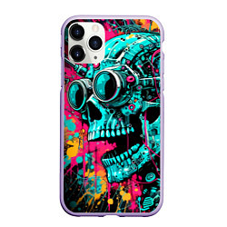 Чехол iPhone 11 Pro матовый Cyber skull sketch - color blots