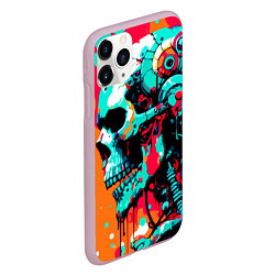 Чехол iPhone 11 Pro матовый Cyber skull sketch - ai art fantasy, цвет: 3D-розовый — фото 2