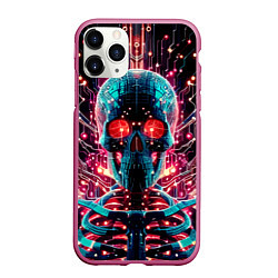 Чехол iPhone 11 Pro матовый Neon cyber skull - ai art fantasy, цвет: 3D-малиновый