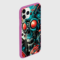 Чехол iPhone 11 Pro матовый Кибер череп в очках - нейроарт, цвет: 3D-фиолетовый — фото 2
