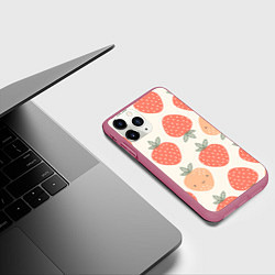 Чехол iPhone 11 Pro матовый Клубничный узор, цвет: 3D-малиновый — фото 2