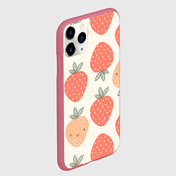 Чехол iPhone 11 Pro матовый Клубничный узор, цвет: 3D-малиновый — фото 2