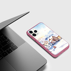 Чехол iPhone 11 Pro матовый Новогодний снежный город, цвет: 3D-малиновый — фото 2