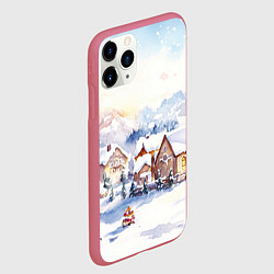 Чехол iPhone 11 Pro матовый Новогодний снежный город, цвет: 3D-малиновый — фото 2