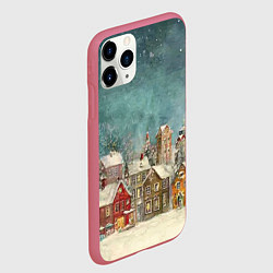 Чехол iPhone 11 Pro матовый Новогодний вечер в городе, цвет: 3D-малиновый — фото 2