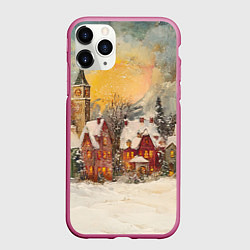 Чехол iPhone 11 Pro матовый Новогодние домики, цвет: 3D-малиновый