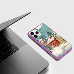 Чехол iPhone 11 Pro матовый Праздничный новогодний город, цвет: 3D-фиолетовый — фото 2