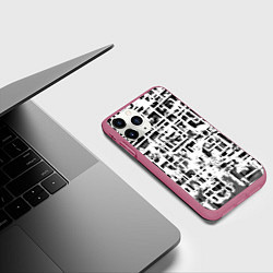 Чехол iPhone 11 Pro матовый Бело-чёрная абстракция, цвет: 3D-малиновый — фото 2