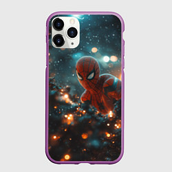 Чехол iPhone 11 Pro матовый Спайдермэн на елке, цвет: 3D-фиолетовый