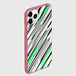 Чехол iPhone 11 Pro матовый Диагональные чёрно-зелёные полосы на белом фоне, цвет: 3D-малиновый — фото 2
