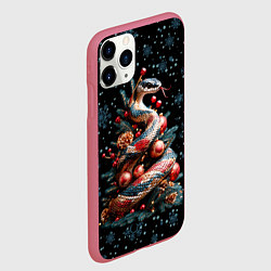 Чехол iPhone 11 Pro матовый Ёлка змея, цвет: 3D-малиновый — фото 2