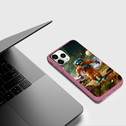 Чехол iPhone 11 Pro матовый Космонавт в оранжевом костюме, цвет: 3D-малиновый — фото 2