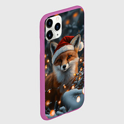 Чехол iPhone 11 Pro матовый Лисица и новогодняя гирлянда, цвет: 3D-фиолетовый — фото 2
