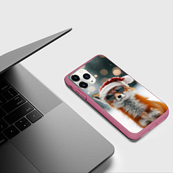 Чехол iPhone 11 Pro матовый Новогодняя лисица в круглых очках, цвет: 3D-малиновый — фото 2
