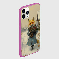 Чехол iPhone 11 Pro матовый Лисица в новогодней деревне, цвет: 3D-фиолетовый — фото 2