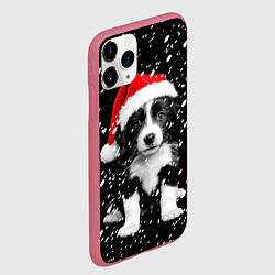 Чехол iPhone 11 Pro матовый Новогодний милый щенок, цвет: 3D-малиновый — фото 2