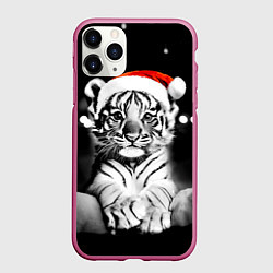 Чехол iPhone 11 Pro матовый Милый тигрёнок на Рождество, цвет: 3D-малиновый