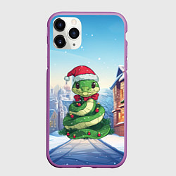 Чехол iPhone 11 Pro матовый Праздничная змейка 2025, цвет: 3D-фиолетовый