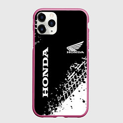 Чехол iPhone 11 Pro матовый Honda - следы от шин, цвет: 3D-малиновый