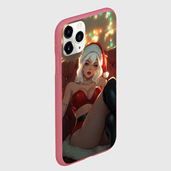 Чехол iPhone 11 Pro матовый Девушка в костюме Санты, цвет: 3D-малиновый — фото 2